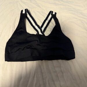 Black Sports Bra with Striped Straps